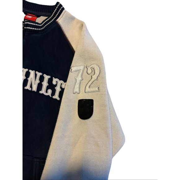 Ecko Unltd Otherground 72 Navy Cream Zip Up Jacket Size L Vintage Y2K Streetwear - Picture 3 of 4